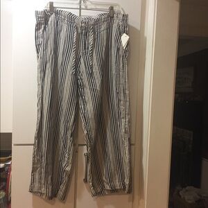 JUST living Linen Blend Wide Leg Stripe Pants Black &Tan - Med NWT